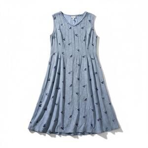 April Cornell Cottagecore Prairie Midi Dress Blue Embroidered Women's XL